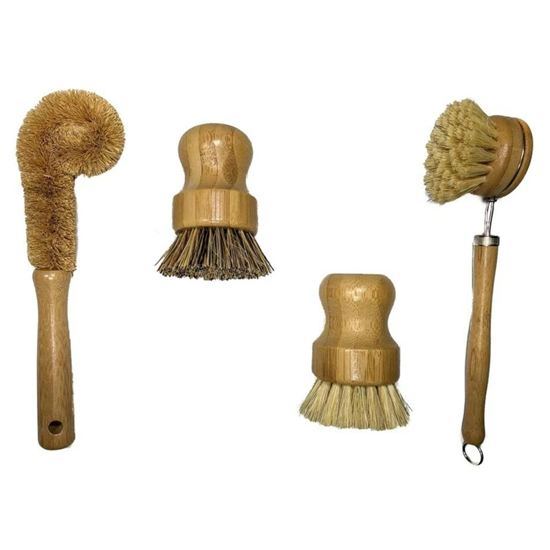 

Набор чистящих кистей на основе растений, набор из 4 бамбуковых кухонных кистей для чистки посуды/банки/бутылки/кастрюли/сковороды/овощей