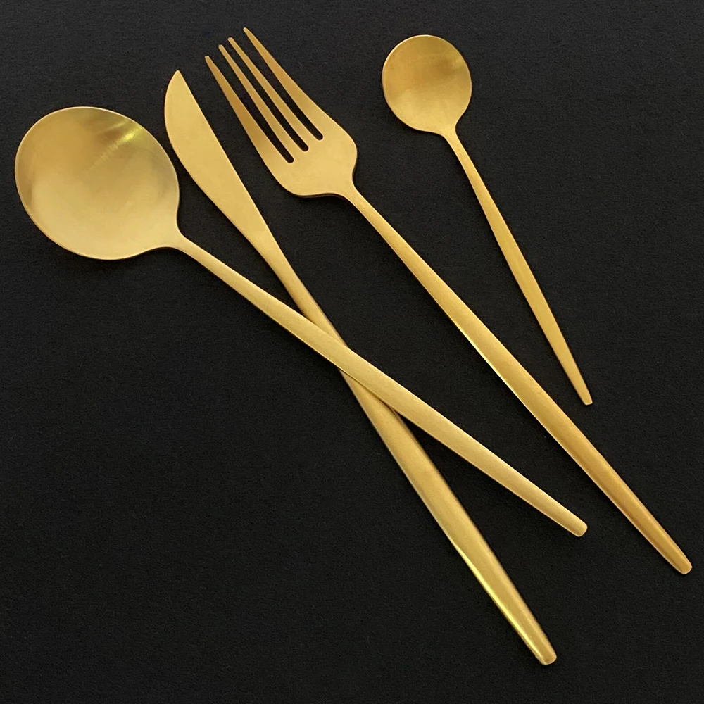 24 шт. Золотая матовая столовая посуда набор столовых приборов 304 нержавеющая
