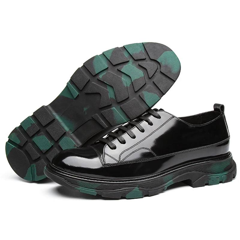 

Stylish Patent Leather Laces Men's Casual Sneakers Round Toe Man Flat Platform Footwear Comfortable Outdoor Shoes JS288