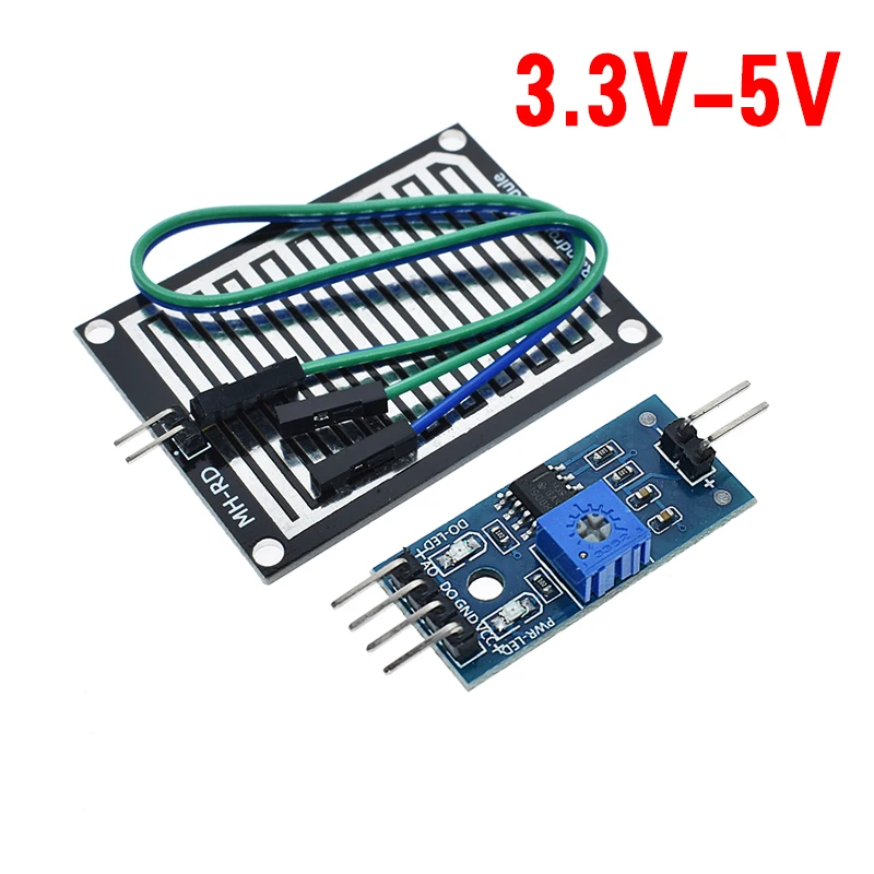 3.3V-5V Датчик обнаружения дождя, модуль дождя и погоды, модуль влажности для Arduino, релейный модуль управления, модуль датчика дождевой воды - Цвет: 3.3V-5V