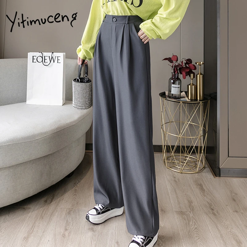 Прямые широкие брюки Yitimoky для женщин Осень-зима 2020 корейский стиль свободные с