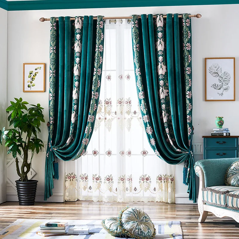 

Fresh Modern Minimalist European-style Embroidery Shading Curtains For Living Dining Room Bedroom.