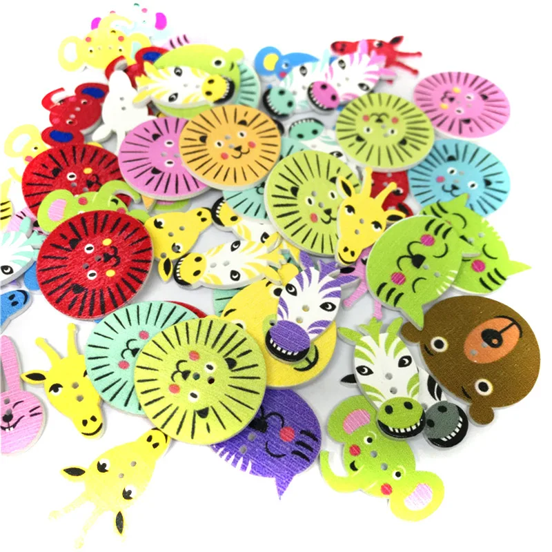 Деревянные пуговицы с мультяшными животными для одежды детей рукоделие