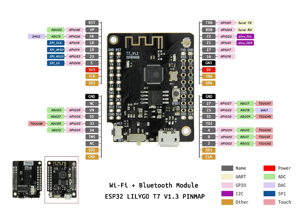 LILYGO®TTGO T7 V1.3 Мини 32 ESP32 WiFi Bluetooth модуль макетной платы
