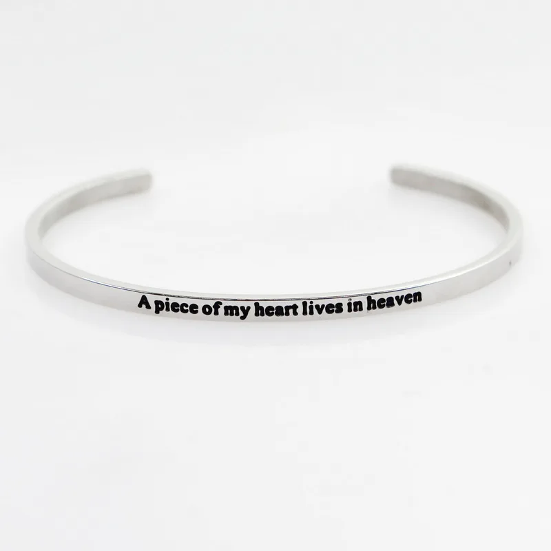 Простой серебряный браслет манжет гравированный из нержавеющей стали