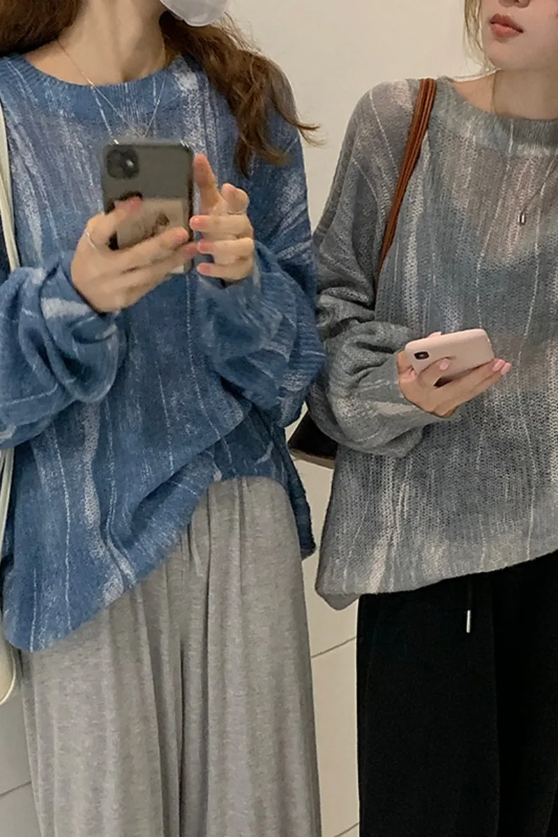 

Blue sweater women spring 2021 new Korean version loose and thin wild lazy style pullover long sleeve top
