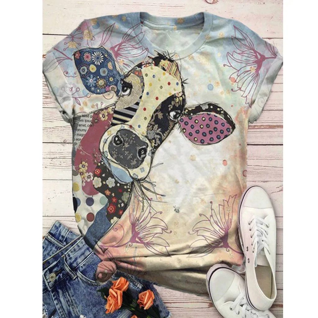 Женская футболка с коротким рукавом круглым вырезом и 3D-принтом животных | одежда