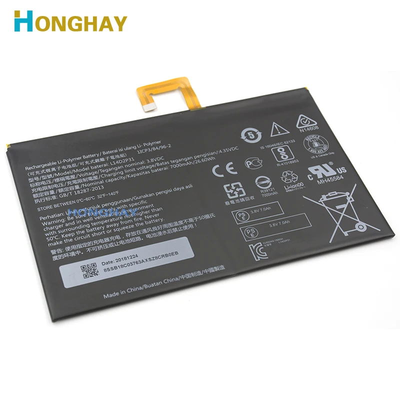 Сменный аккумулятор HONGHAY L14D2P31 7000 мАч для Lenovo Tab 2 TAB2 A10 70F TB2 X30L батарей с разъемом на