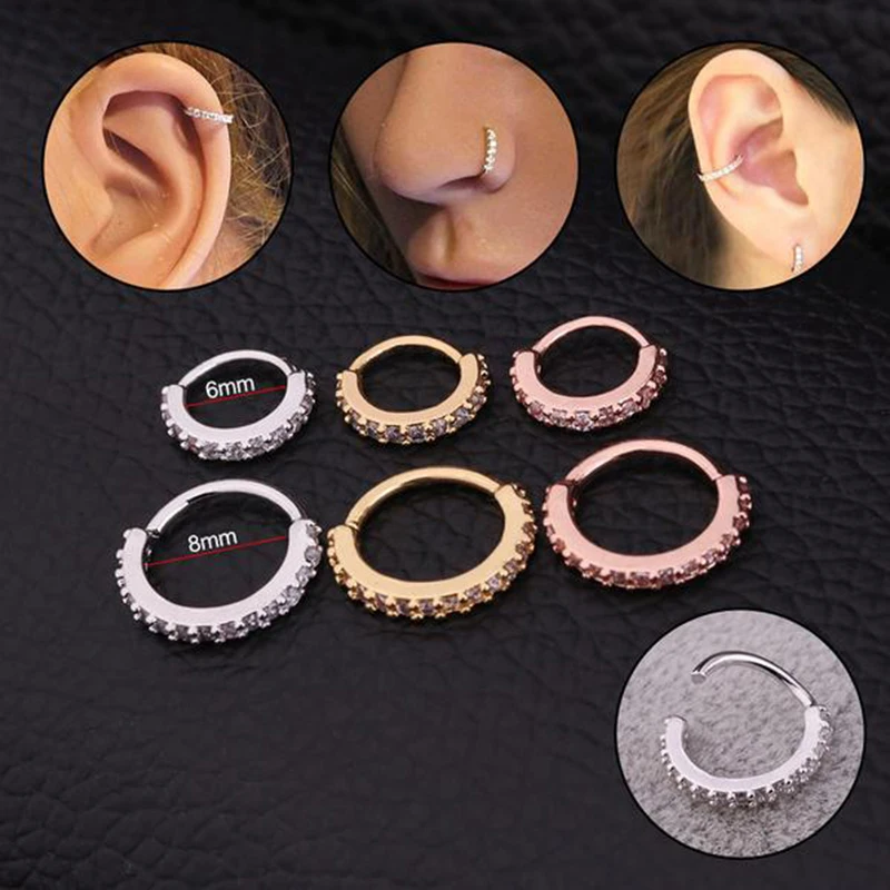 

1PC 6/8/10mm Cz Nose Hoop Helix Cartilage Earring Daith Snug Rook Tragus Ring Ear Piercing Jewelry