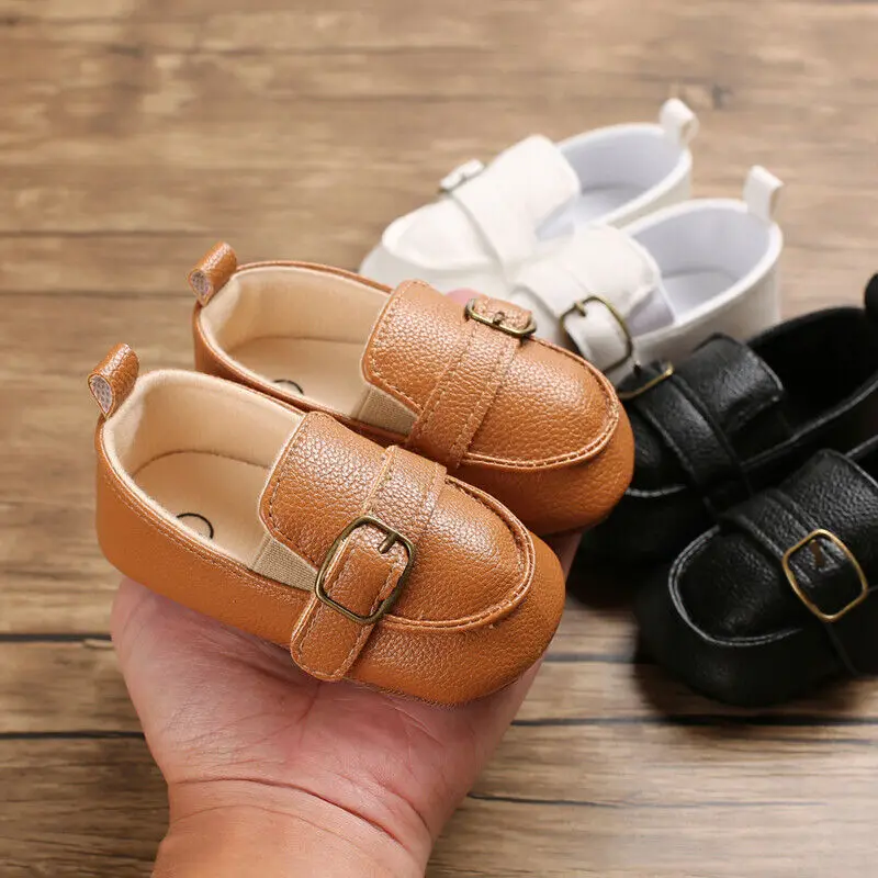 Повседневная обувь для новорожденных мальчиков и девочек кожаная с мягкой