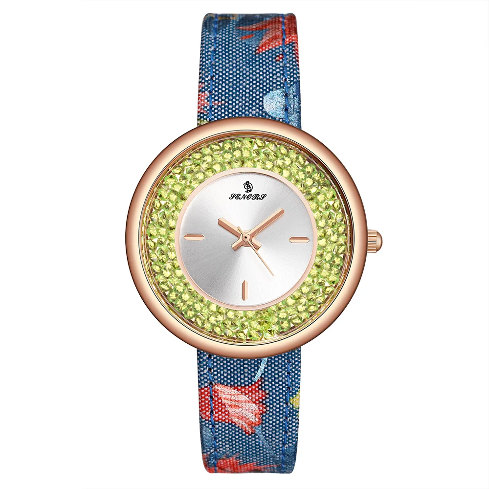 

Senors women's casual fashion business ultra thin printed leather strap watch
