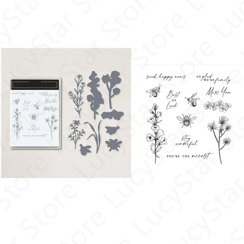 

HONEYBEE Pattern Metal Cutting Dies and Clear Stamps For Decoration Art Diary Making Greeting Card Scrapbooking 2022 New Arrived