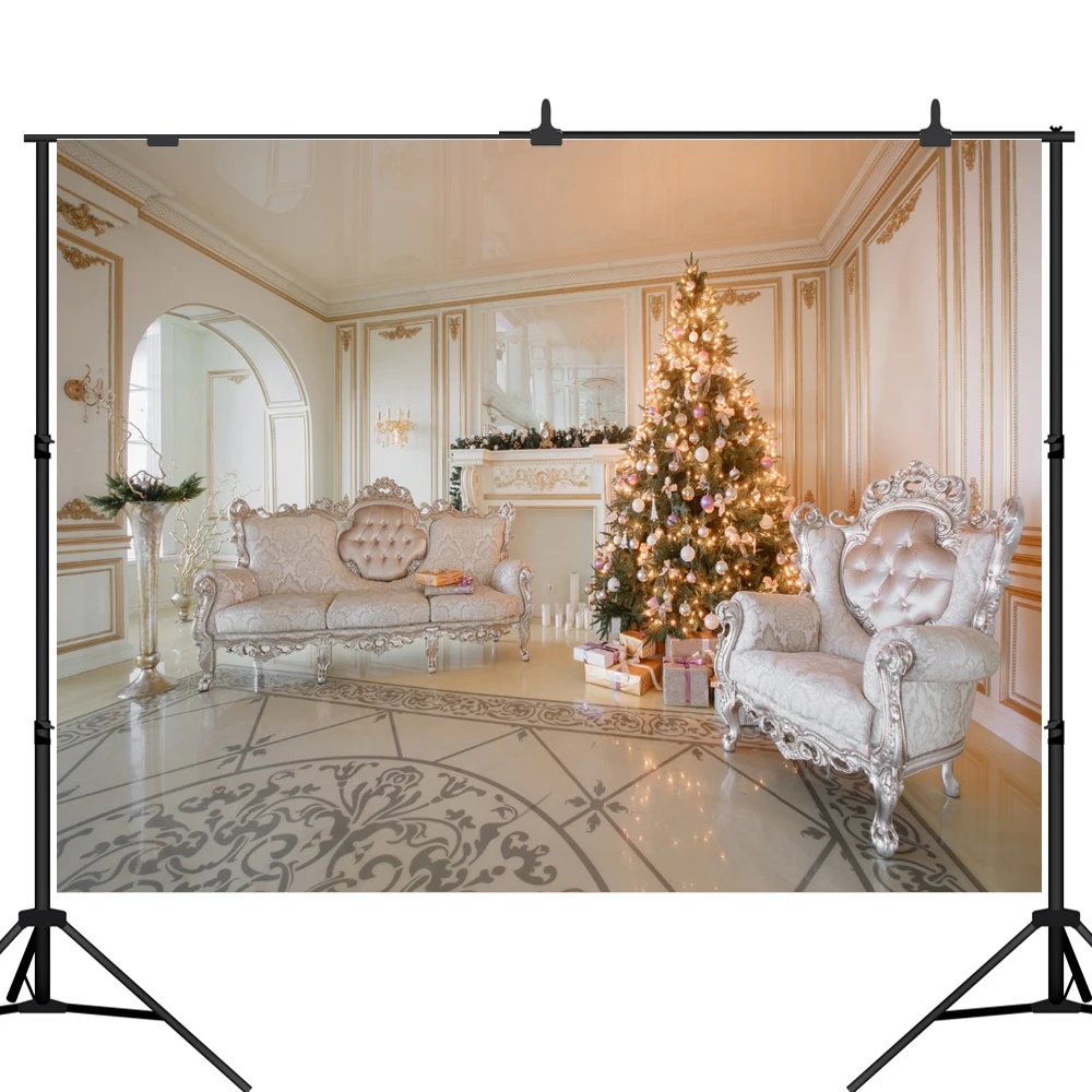 

Фон Lyavshi для детской фотосъемки в помещении с изображением рождественской елки кресла