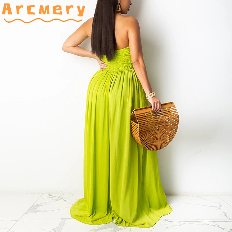

Women Strapless Sleeveless Solid Color Maxi Dress