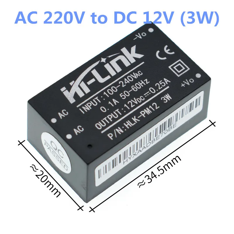 HLK-PM01 HLK-PM03 HLK-PM12 AC-DC 220V 5 V/3,3 V/12 V Мини модуля питания, интеллигентая(ый) бытовой выключатель питания модуль - Цвет: HLK-PM12 (12V 3W)
