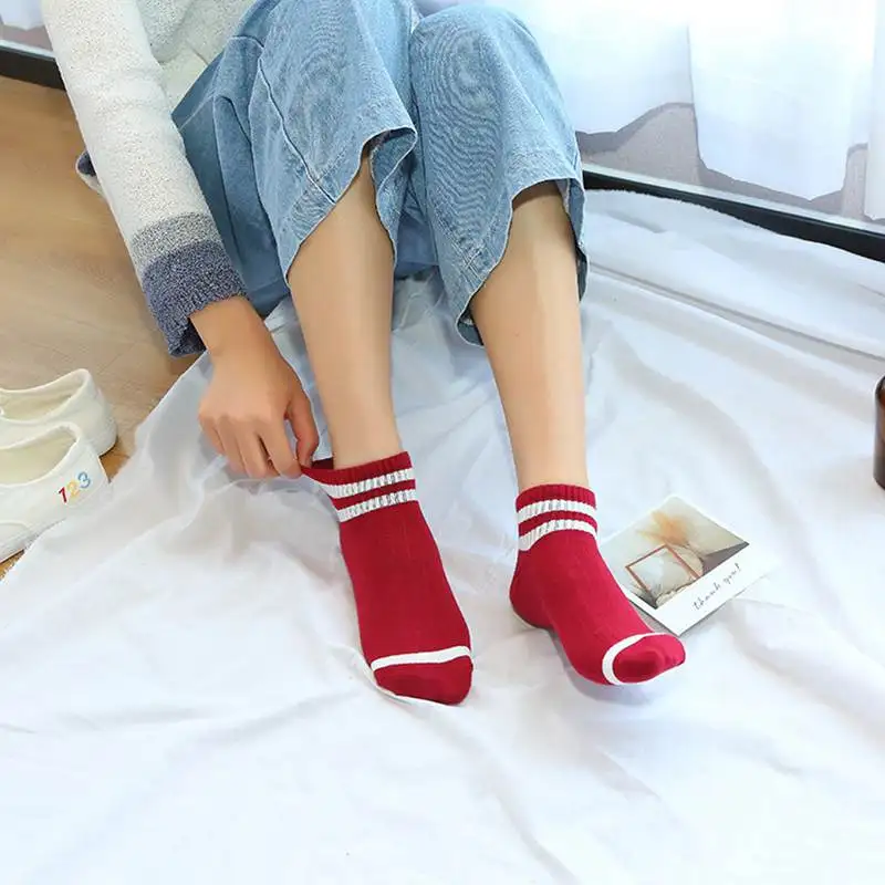 Классические женские носки в полоску однотонные хлопковые до щиколотки дышащие