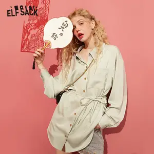 Женская Однотонная рубашка ELFSACK, белая Повседневная однобортная рубашка с поясом и открытой спиной, весна 2020