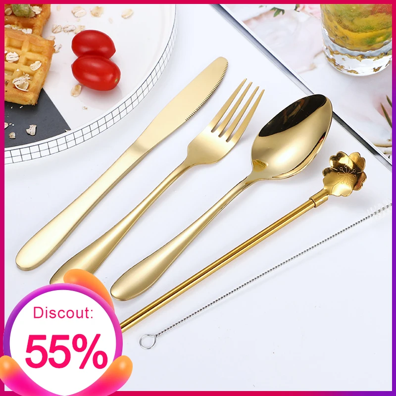 Набор столовых приборов из нержавеющей стали набор черная Радужная Золотая