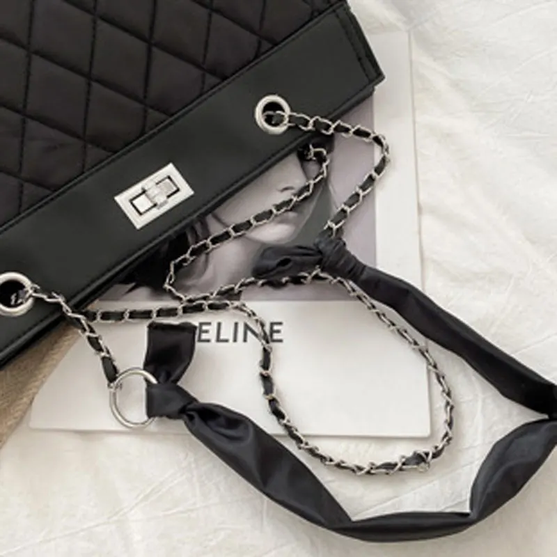 

Leisure Plaid Tote Bag High Quality Female Crossbody Bag PU Leather Shoulder Bag Chain Strap Women Handbag