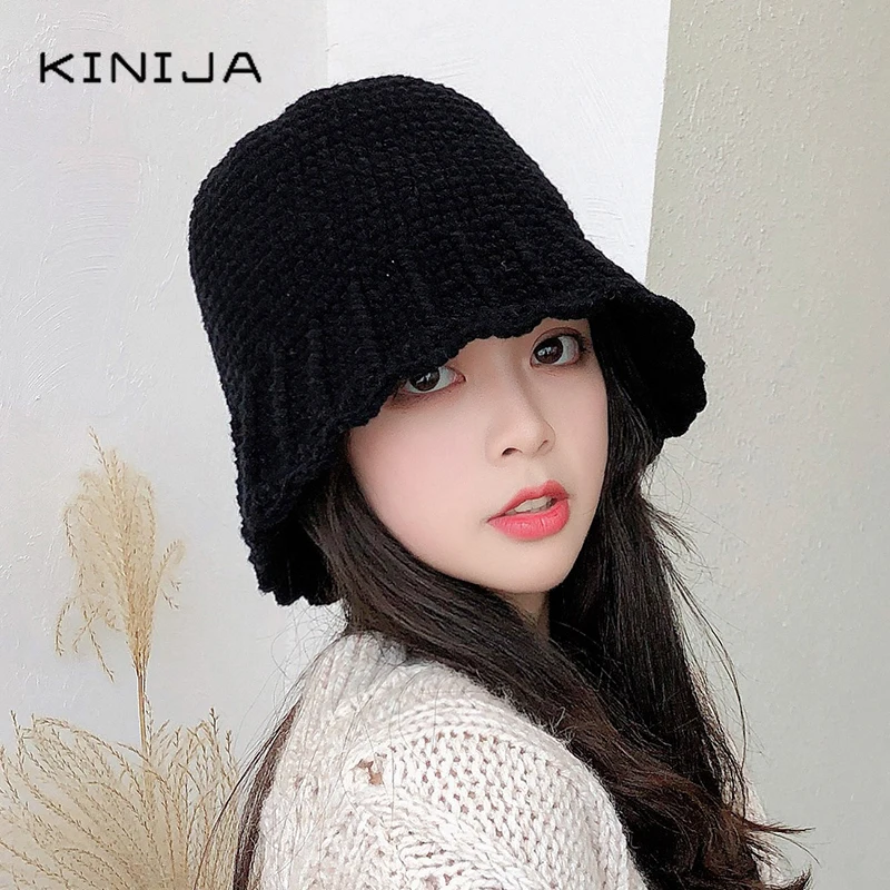 Зимняя шерстяная Панама Женская однотонная рыболовная Кепка осенняя Корейская