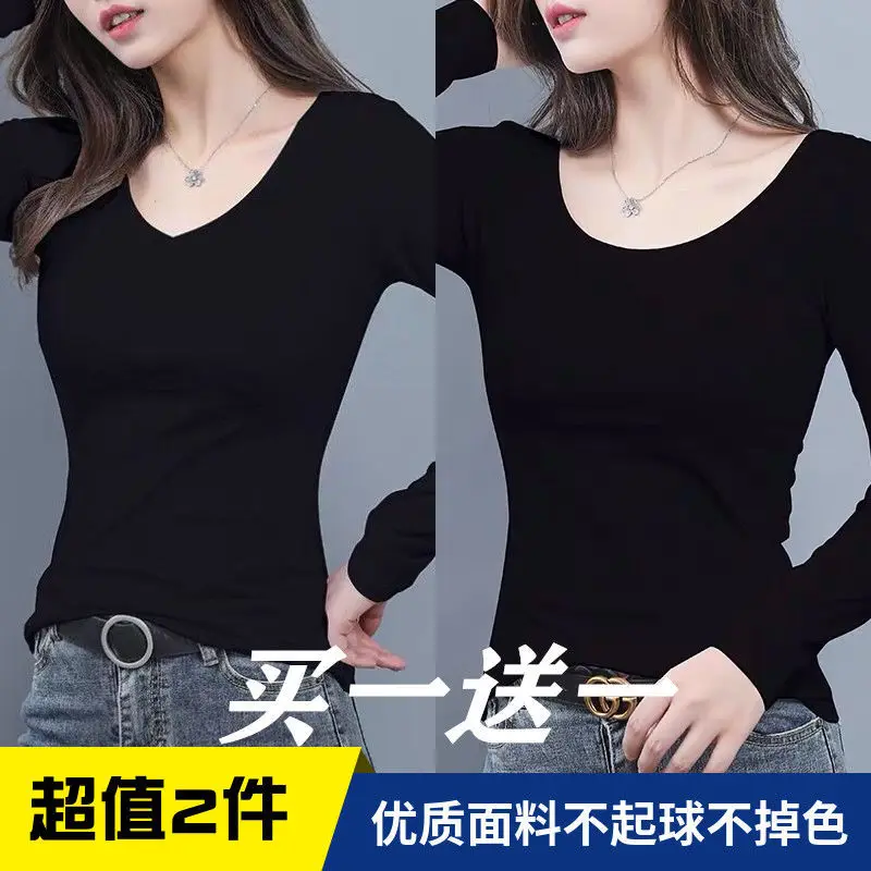 Черная Женская футболка с круглым вырезом и длинным рукавом на осень зиму