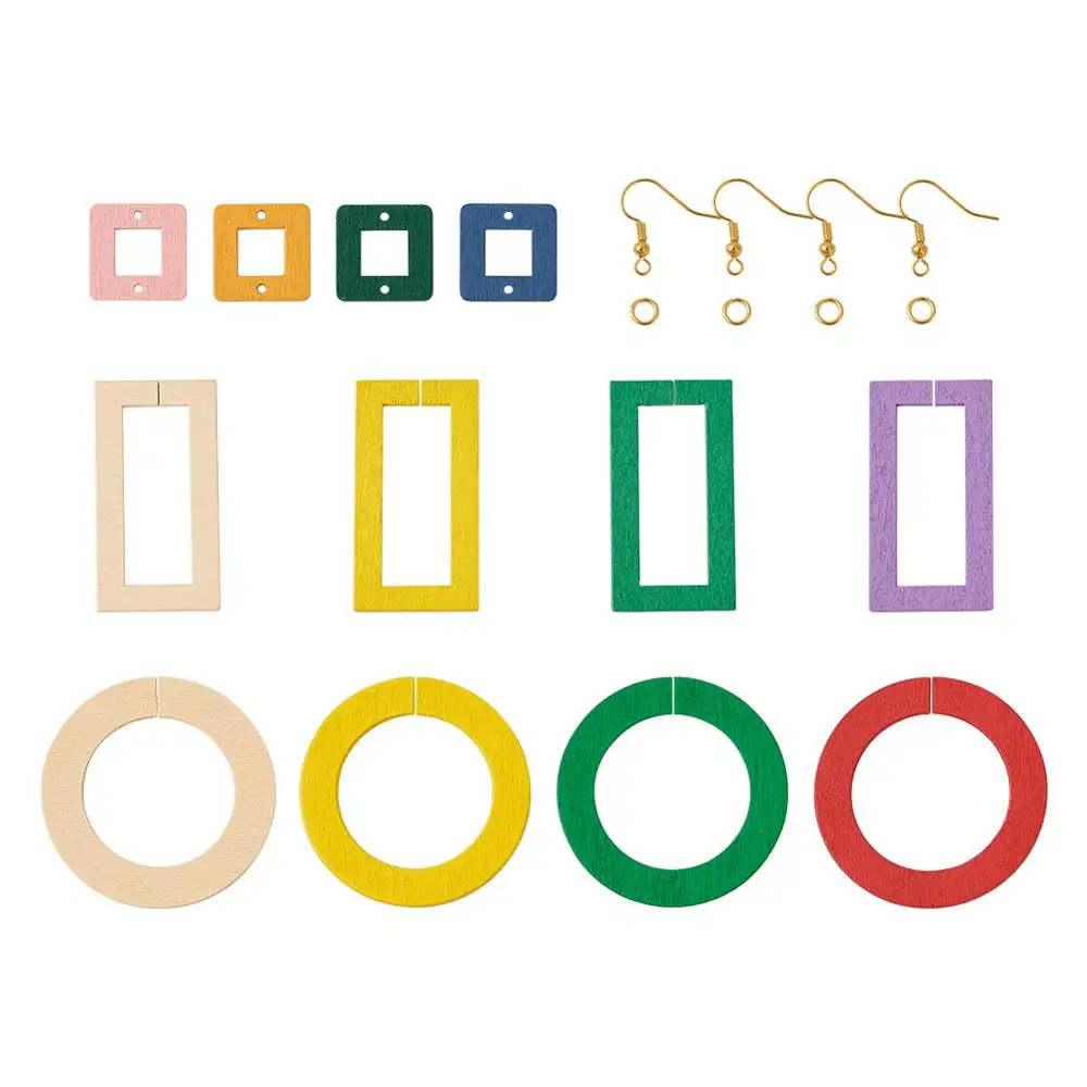 

1 Набор DIY Висячие серьги ювелирный набор с деревянными звеньями латунные серьги крючки и прыгающие кольца квадратное кольцо прямоугольник ...