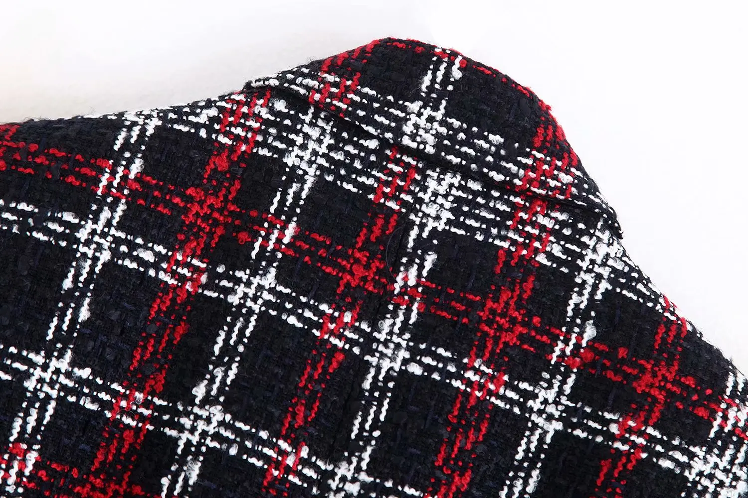 TRAF Women Office Lady Plaid Double Breasted Tweed Blazer Coat Vintage Fashion Long Sleeve Pockets Ladies Outerwear Chic Tops