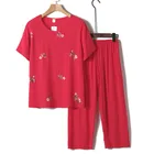 Летние костюмы из хлопка и льна для женщин среднего и пожилого возраста, повседневный костюм с принтом большого размера, женский летний костюм-двойка, 112