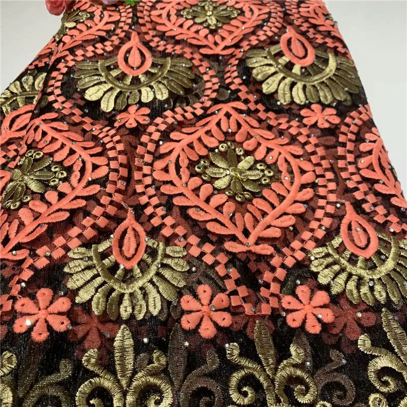

Nigerian French Net Lace Fabric Embroidered lace African Lace Fabric High Quality Dubai Guipure Mesh Lace 5 Yards dress 2L15-78