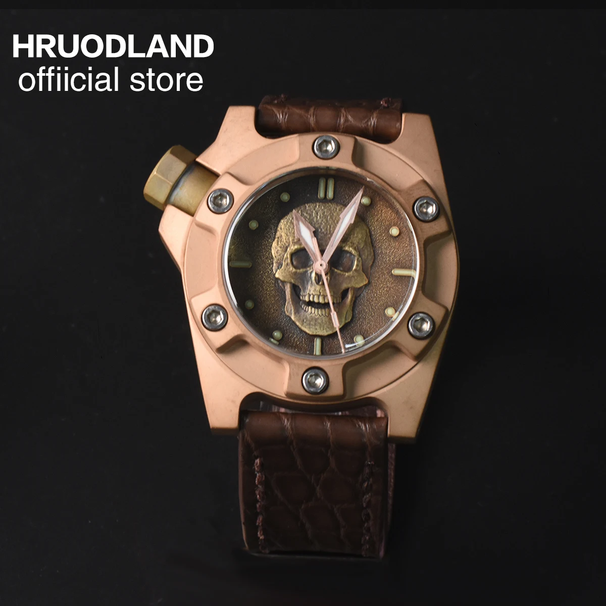 

Часы Hruodland мужские, бронзовые, с большим скелетом, водонепроницаемые, светящийся циферблат, наручные часы для мужчин, подарки для мужчин