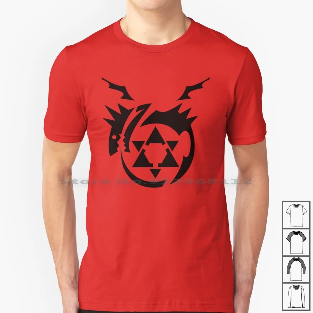 Черная футболка с символом гомункулуса цельнометаллическая алхимиком из 100%