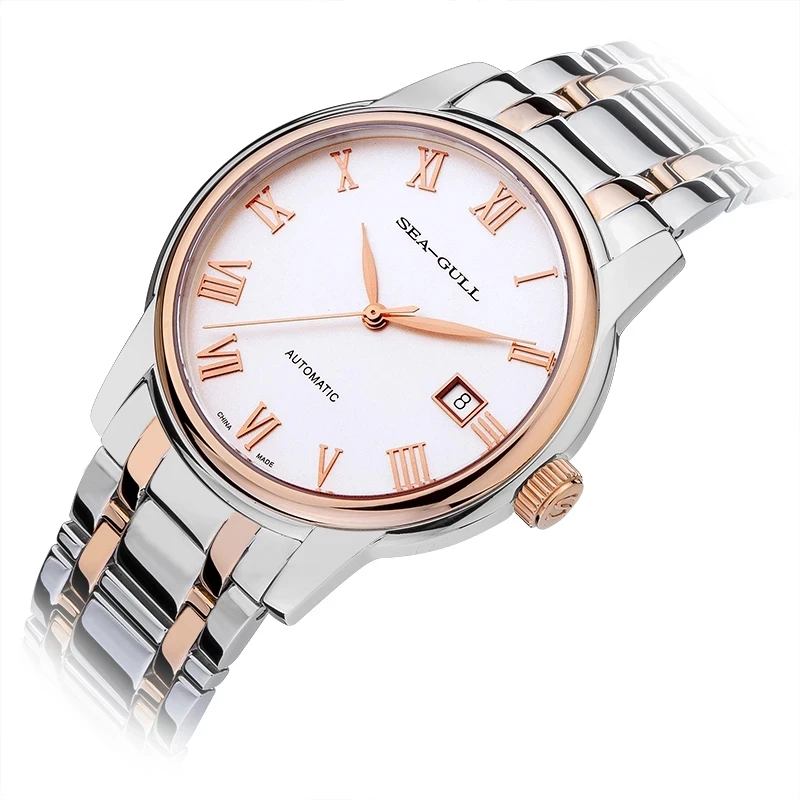 

Часы мужские механические с автоподзаводом, водонепроницаемые, в деловом стиле, с золотистым стальным ремешком и календарем