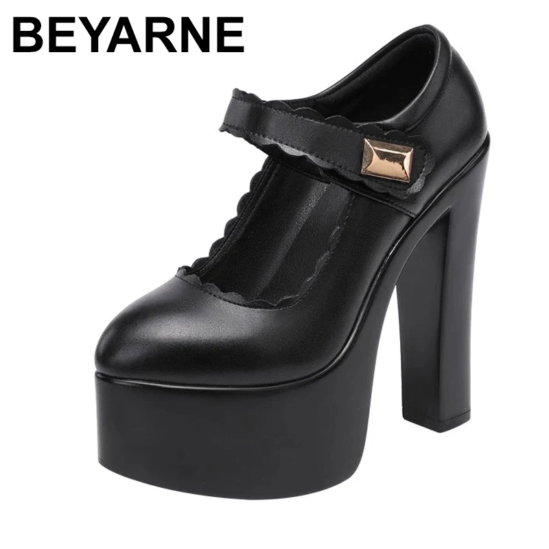 

BEYARNE Spring Genuine Leather Women's 15CM High Heels Fashion Female Wedding Shoes Ladies Platform Pumps Work Shoes Plus Size