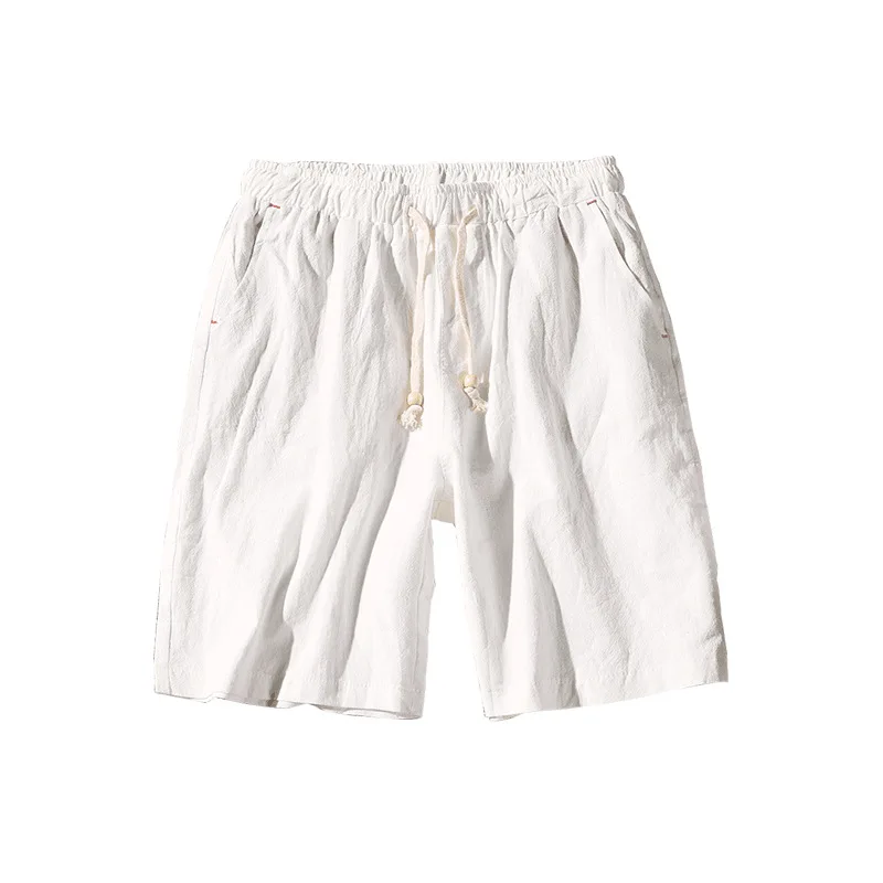 

2021 Summer New Men's Cotton and Linen Five-point Pants Japanese Drawstring Refreshing Breathable Plus Size Beach Pants