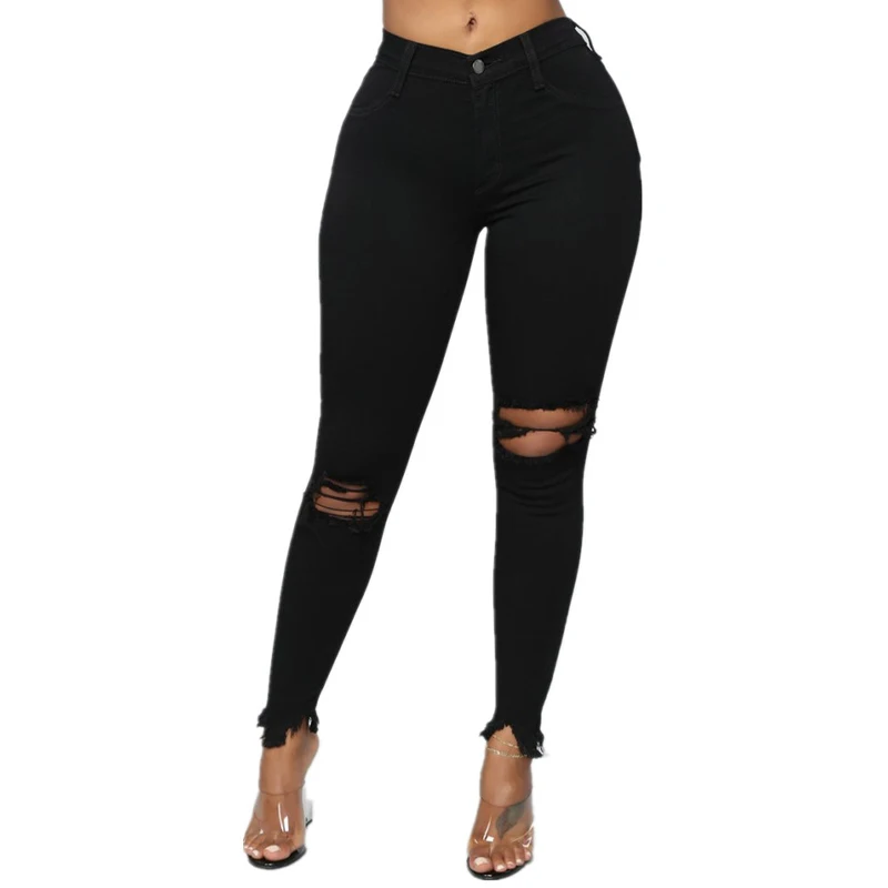 

Vicabo White Ripped Hole Denim Pants Women Skinny Long Jeans Plus Size 3XL Stretchy Trousers High Waist Black