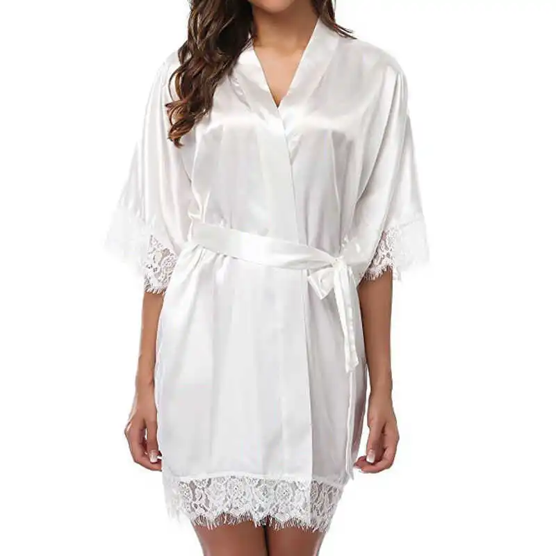

Women's Silk Satin Robe Bride Bridesmaid Dress Wedding Kimono Bathrobe Sleepwear Sexy Lace Pyjamas Babydoll Robe