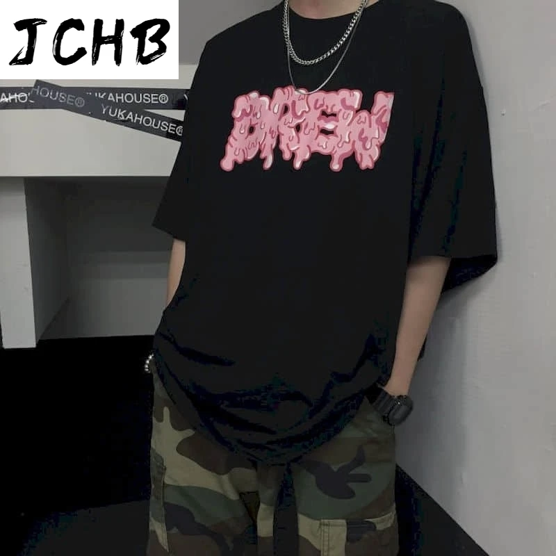 

2021 Summer Short Sleeve T-shirt Men Tshirt Women Retro Dark Harajuku Letter Printing Loose Lovers Gothic Punk Clothes Plus Fash