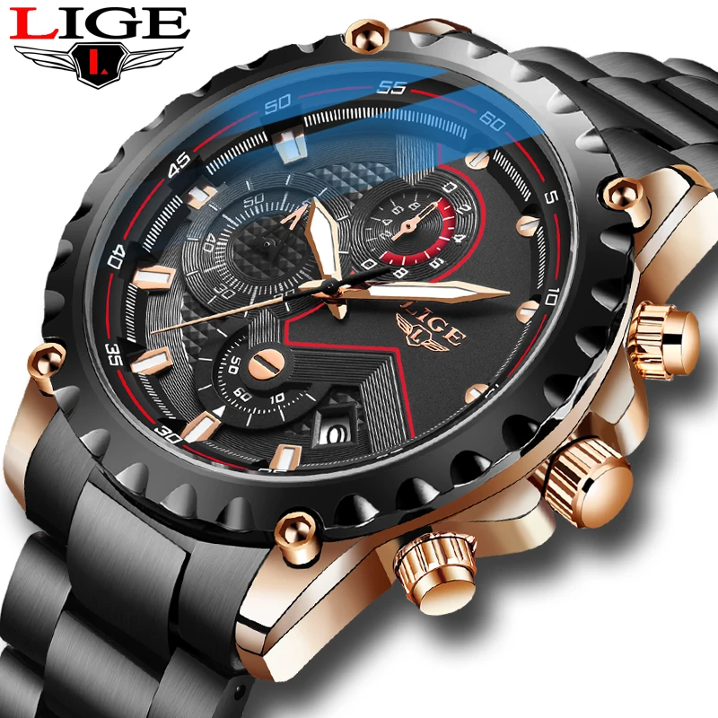Часы LIGE выводы Мужские кварцевые модные высококлассные спортивные