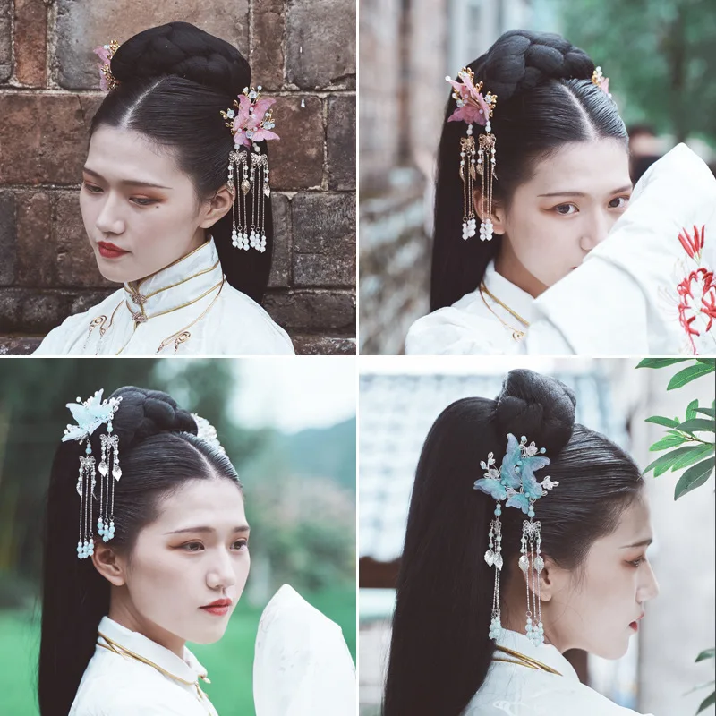 Super Fairy Butterfly Hair Clip Antique Accessories Girl Fringe Headgear Pair | Украшения и аксессуары