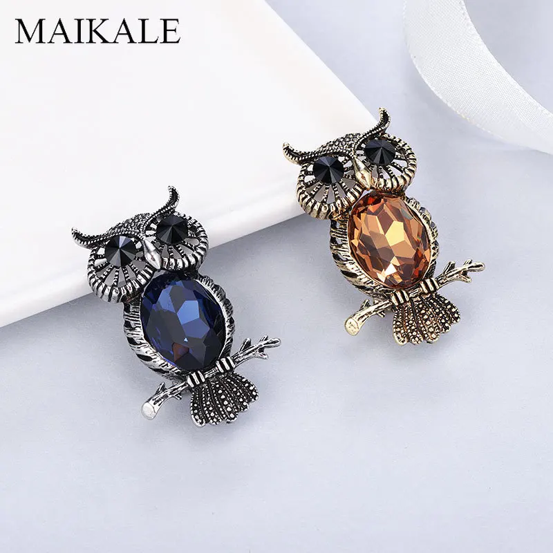 MAIKALE, Винтажная брошь в виде совы, булавки, хрустальные броши с птицами для женщин, детская одежда, шаль-рубашка, аксессуары для сумки, брошь в виде совы, очаровательные подарки