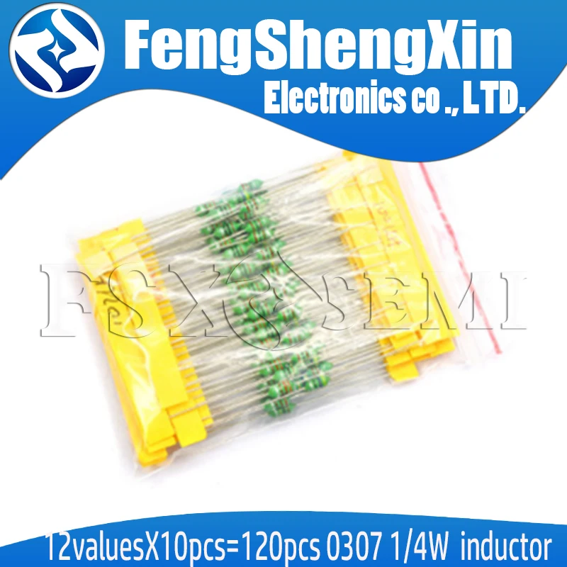 12valuesX10pcs = 120 шт. 0307 1/4 Вт 0 25 индуктор 1uH 1MH 14 значения 470uh компонент образец набор
