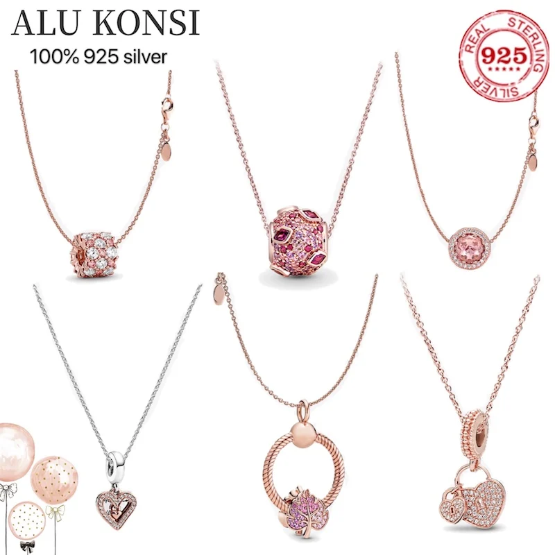 

FIT Original luxury 925 Sterling Silver authentic pan necklace For Women Rose gold high quality fashion jewelry wedding gift