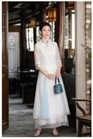 new autumn chinese han style flower embroidered big size retro hit color organza cheongsam dress for women