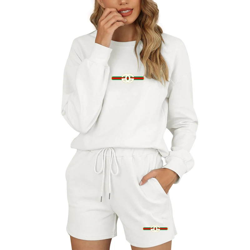 

Spring 2021 Women's 2 Piece Loose Comfortable Cotton Long Sleeve Shorts Solid Color Fashion Alphabet Print