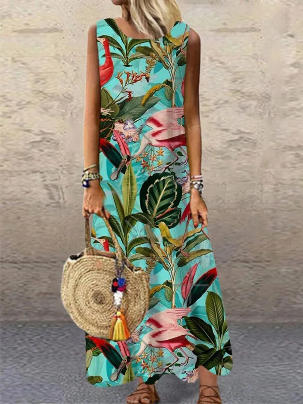 

2021 Women Sundress Vintage O-Neck Long Maxi Dress Female Casual 3D Pinted Summer Dress Beach Boho Dresses Vestidos Robe