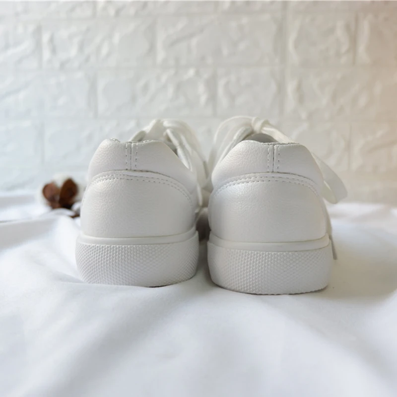 

Casual Soft PU Leather Vulcanized Shoes Women Classic Solid Low Cut Spring Autumn Sneakers Fashion Lace-Up White Flats Student
