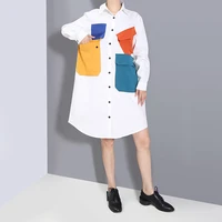 summer 2022 new arrival women dress fashion casual loose multi pocket patchwork mid length large size shirt skirt