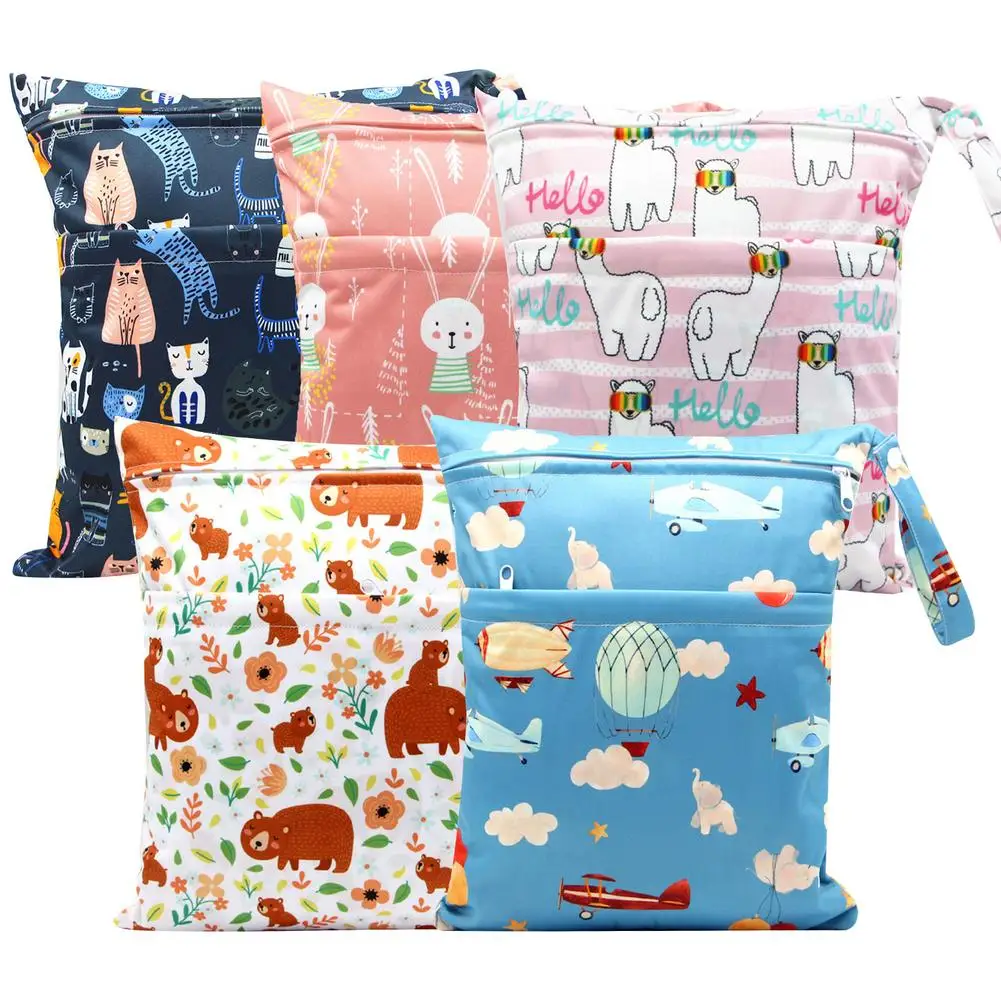 

Multifunctional Wet Dry Bag With Two Zippered Baby Diaper Bag Anti-Dust Nappy Bag Waterproof Reusable Washable Organizer 30x36cm