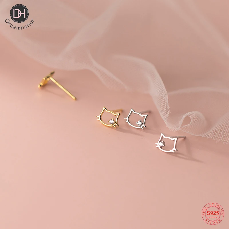 Женские серьги в виде кошек Dreamhonor, серьги из стерлингового серебра 925 пробы с кристаллами, модные женские серьги, модель SMT544