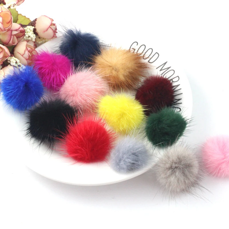 5pcs 4cm Mink Pompoms 40mm Fur Balls DIY Pompon for Sewing on Knitted Keychain Scarf Shoes Hats DIY Jewelry Crafts Accessories